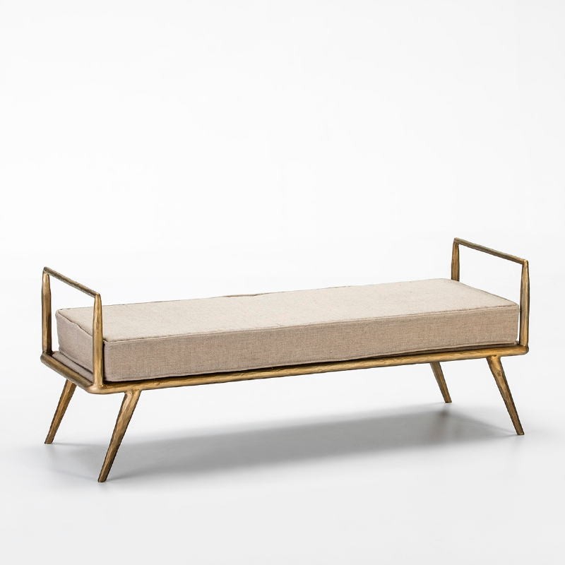 Bench 120X43X48 Metal Golden With Cushion Beige Fabric - image 53040