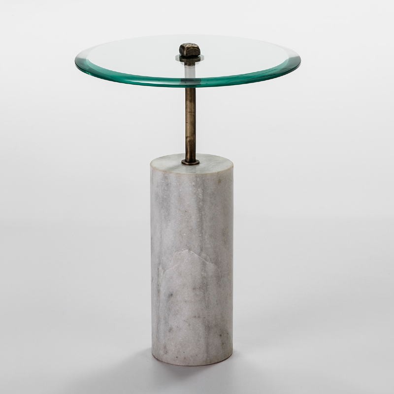 Auxiliary Table 39X39X57 Glass Metal Marble White
