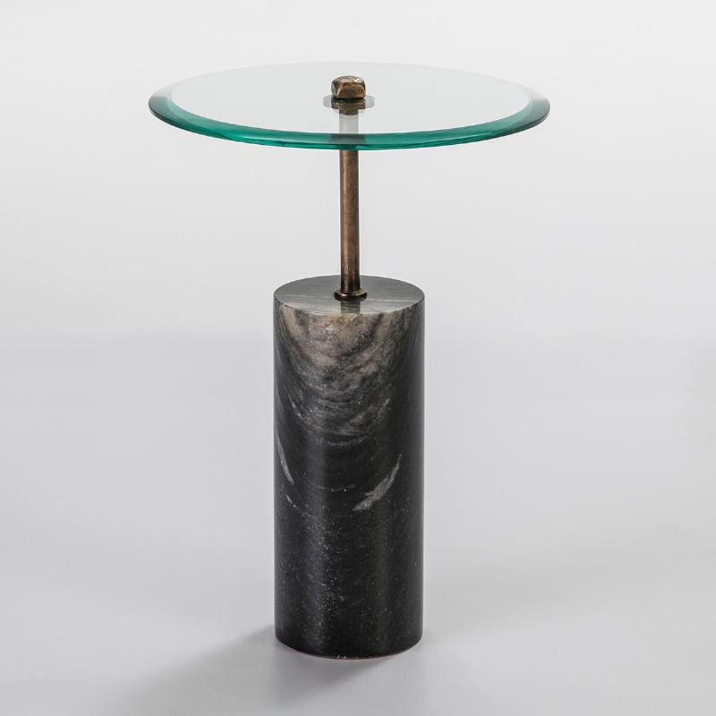 Auxiliary Table 39X39X57 Glass Metal Marble Black - image 53058