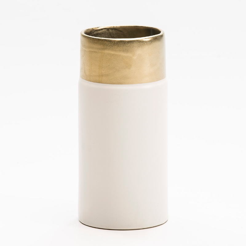 Vase 11X11X24 Ceramic White Golden - image 53139