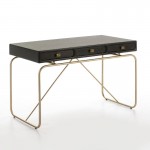 Desk 120X60X76 Metal Golden Wood Black