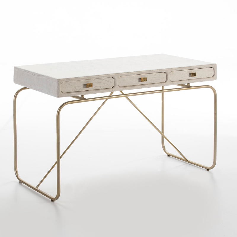 Desk 120X60X76 Metal Golden Wood White - image 53175