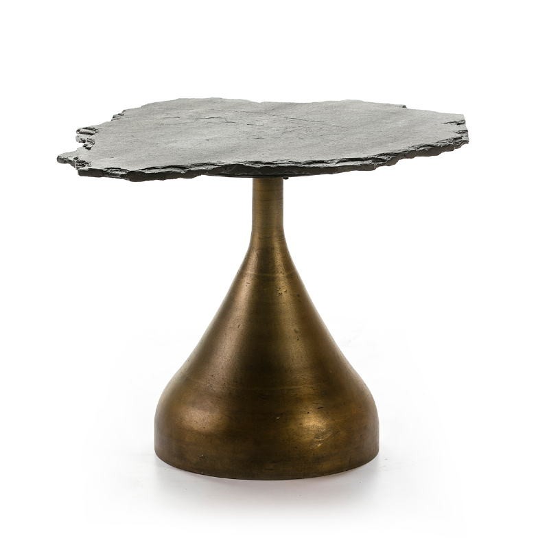 Side Table 60X60X50 Metal Golden Stone Black - image 53232