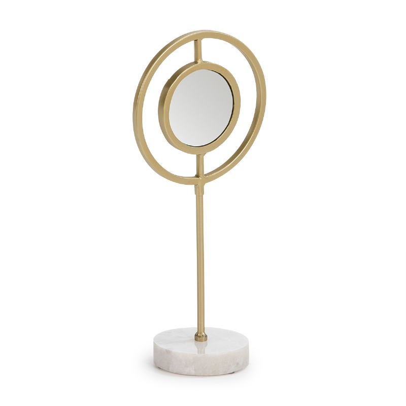 Table Centre Piece 13X22X48 Mirror Marble White Metal Golden - image 53555