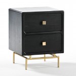 Bedside Table 2 Drawers 52X44X66 Metal Gold Wood Black