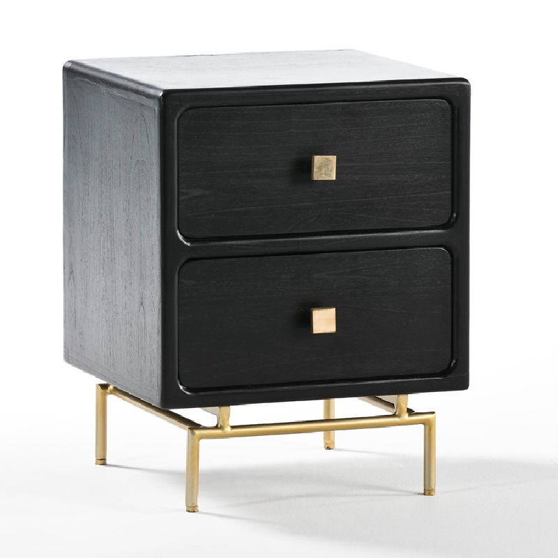 Bedside Table 2 Drawers 52X44X66 Metal Gold Wood Black - image 53927