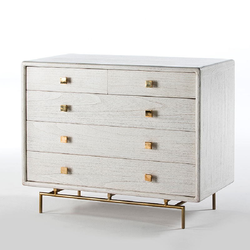 Chest Of Drawers 5 Drawers 110X55X95 Metal Gold Wood White - image 53966