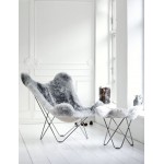Sheepskin foot rests, short hairs FLYING GOOSE ICELAND chrome foot (white, grey)
