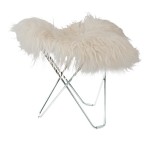 Sheepskin foot rests, long hairs FLYING GOOSE ICELAND chrome foot (white)