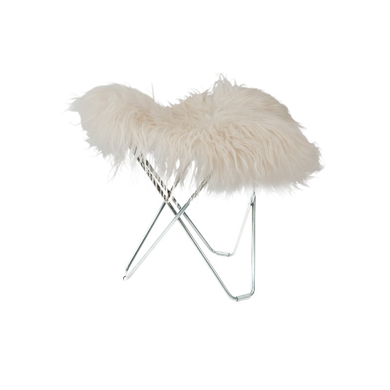 Sheepskin foot rests, long hairs FLYING GOOSE ICELAND chrome foot (white) - image 54035