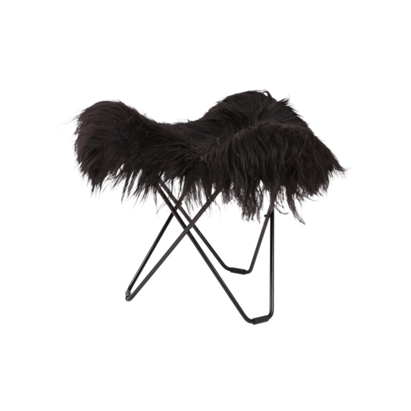 Sheepskin foot rests, long hairs FLYING GOOSE ICELAND black metal foot (black) - image 54058