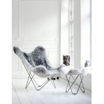 Sheepskin butterfly chair, short hair ICELAND MARIPOSA chrome foot (white, grey)