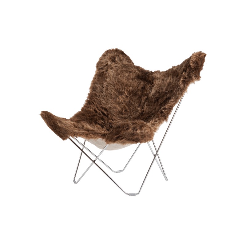 Sheepskin butterfly chair, short hair ICELAND MARIPOSA chrome foot (brown) - image 54150