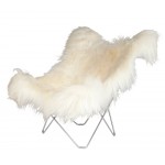 Silla de mariposa piel de oveja, islandia MARIPOSA pie cromado de pelo largo (blanco)
