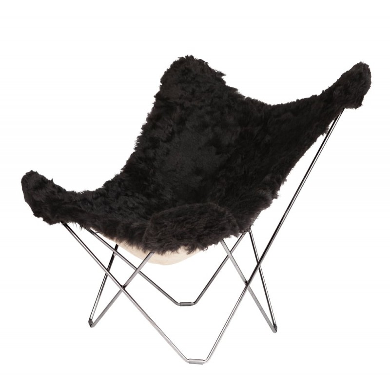 Sheepskin butterfly chair, short hair ICELAND MARIPOSA chrome foot (black) - image 54161