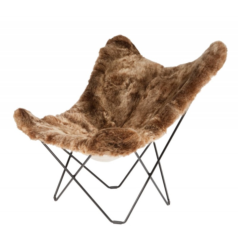 Sheepskin butterfly chair, short hair ICELAND MARIPOSA black metal foot (brown) - image 54163