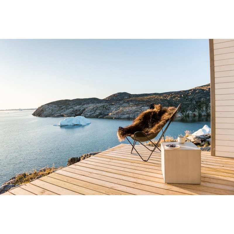 Sheepskin butterfly chair, long hair ICELAND MARIPOSA black metal foot (brown) - image 54172