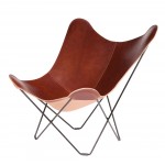 Italian leather butterfly chair PAMPA MARIPOSA black metal foot (oak brown)