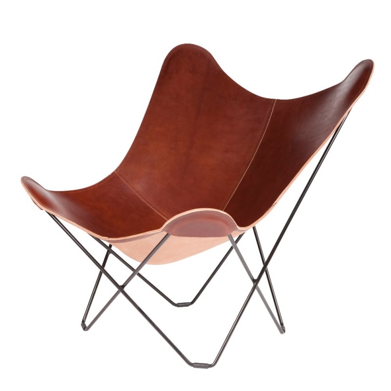 Italian leather butterfly chair PAMPA MARIPOSA black metal foot (oak brown) - image 54287