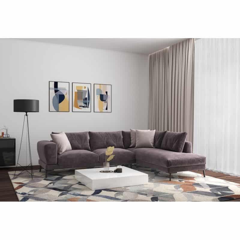 Convertible corner sofa 4 places fabric Right side IMPERIALPREM Dark grey - image 54321