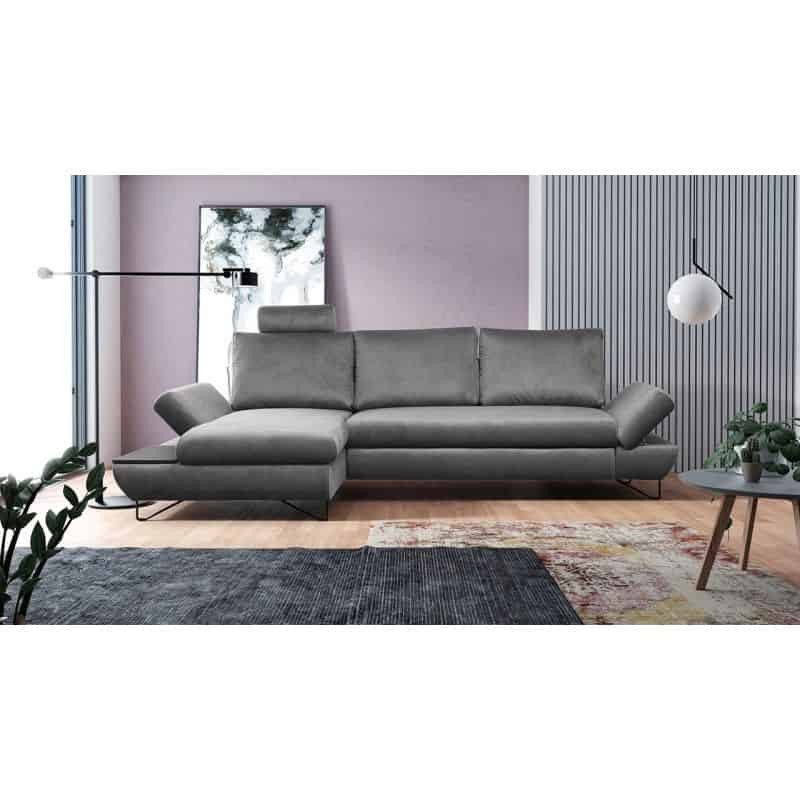 Corner sofa convertible velvet Left Side ODDA Grey - image 54329