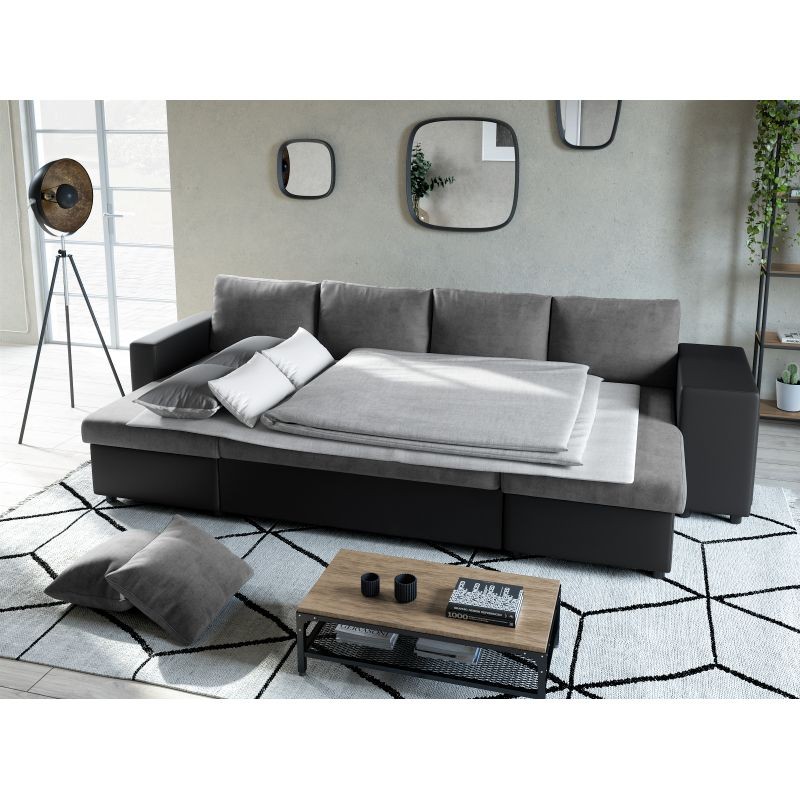 Sofa bed 6 places fabric PU microfiber Niche on the right KATIA Grey, black - image 54441