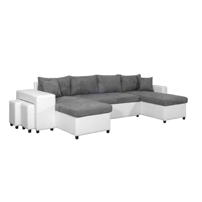 Sofa bed 6 places fabric PU microfiber Niche on the left KATIA Grey, white - image 54448