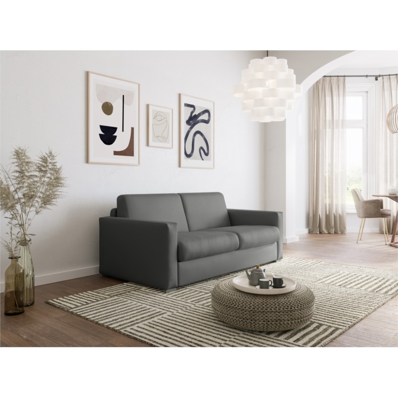 Sofa bed 3 places leather Mattress 140 cm NOELISE Grey - image 54484