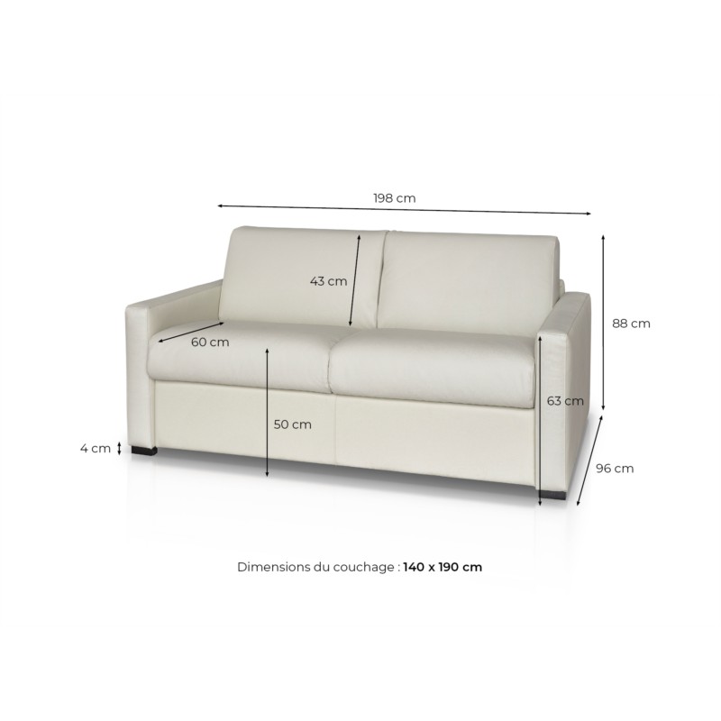 Sofa bed 3 places leather Mattress 140 cm NOELISE Beige - image 54498