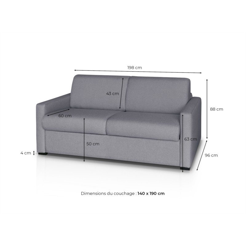 Sofa bed 3 places fabric Mattress 140 cm NOELISE Bordeaux - image 54554