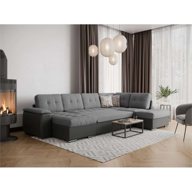 Sofa bed 6 places PU fabric ROMAIN Dark grey - image 54817