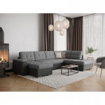 Sofa bed 6 places PU fabric ROMAIN Dark grey