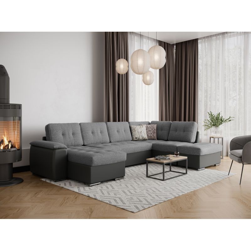 Sofa bed 6 places PU fabric ROMAIN Dark grey - image 54830