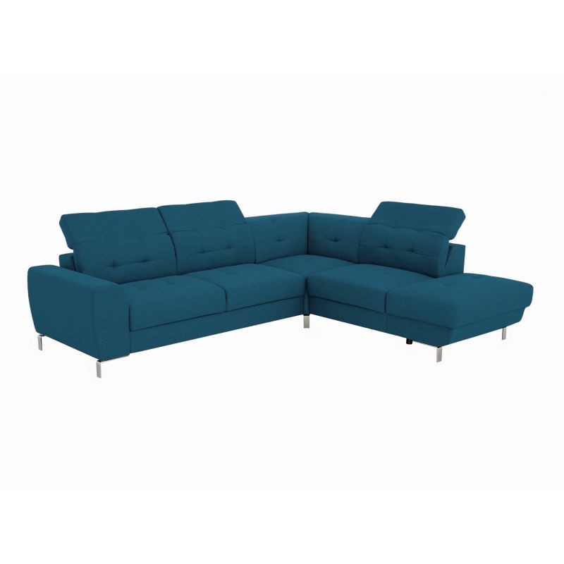 Corner sofa convertible 5 places headrest fabric VIKY Blue oil - image 54871