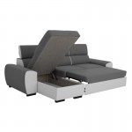 Corner sofa convertible 3 places headrest PU fabric ALI Grey, white