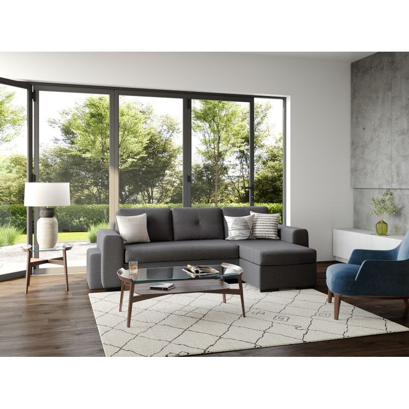 Convertible corner sofa 4 places fabric ADIL Dark grey - image 54955