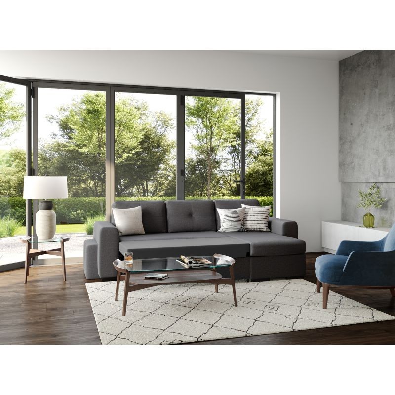 Convertible corner sofa 4 places fabric ADIL Dark grey - image 54958