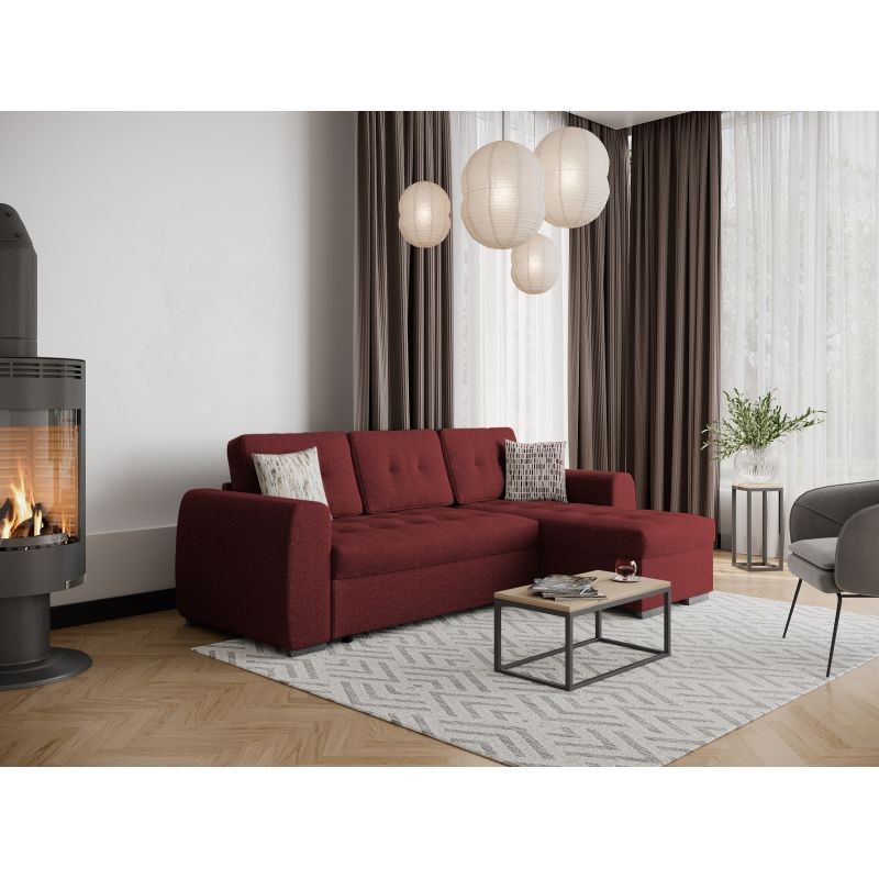 Convertible corner sofa 3 places fabric DONIA Bordeaux - image 54986