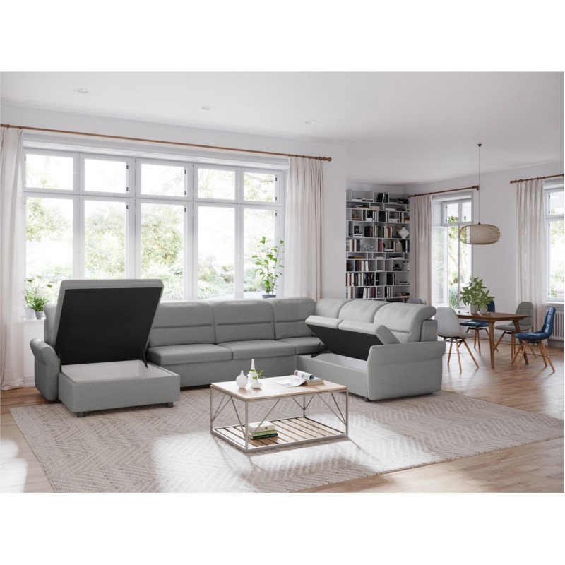 Modular corner sofa convertible 5 places fabric ADRIATIK Light grey - image 55198