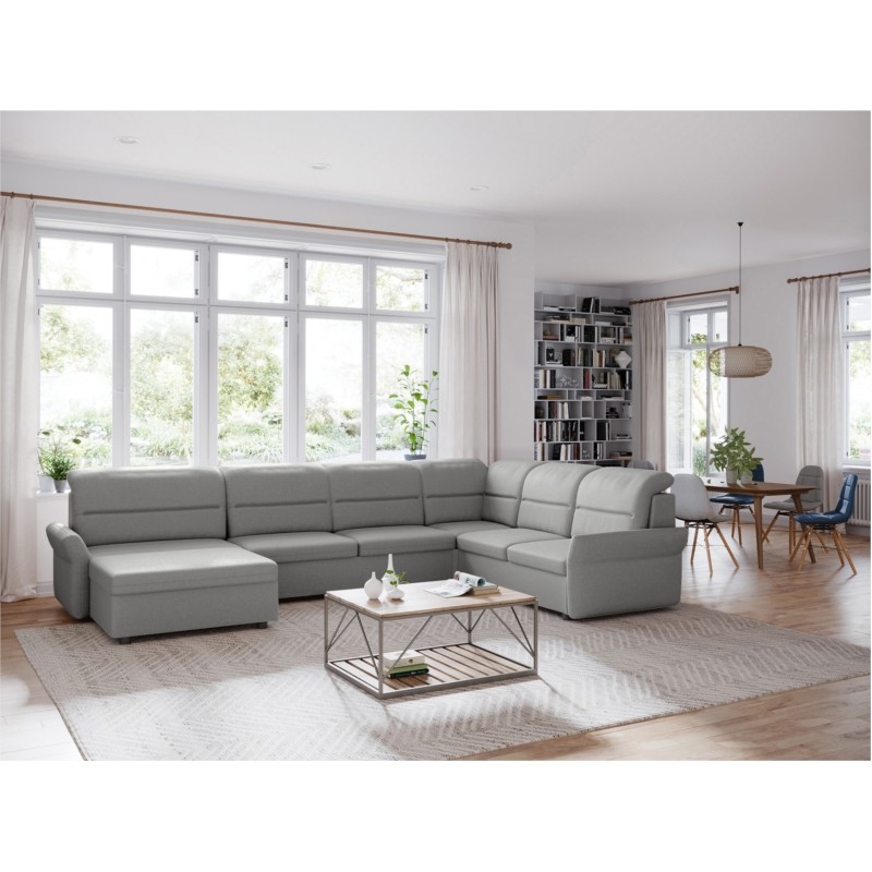 Modular corner sofa convertible 5 places fabric ADRIATIK Light grey - image 55202