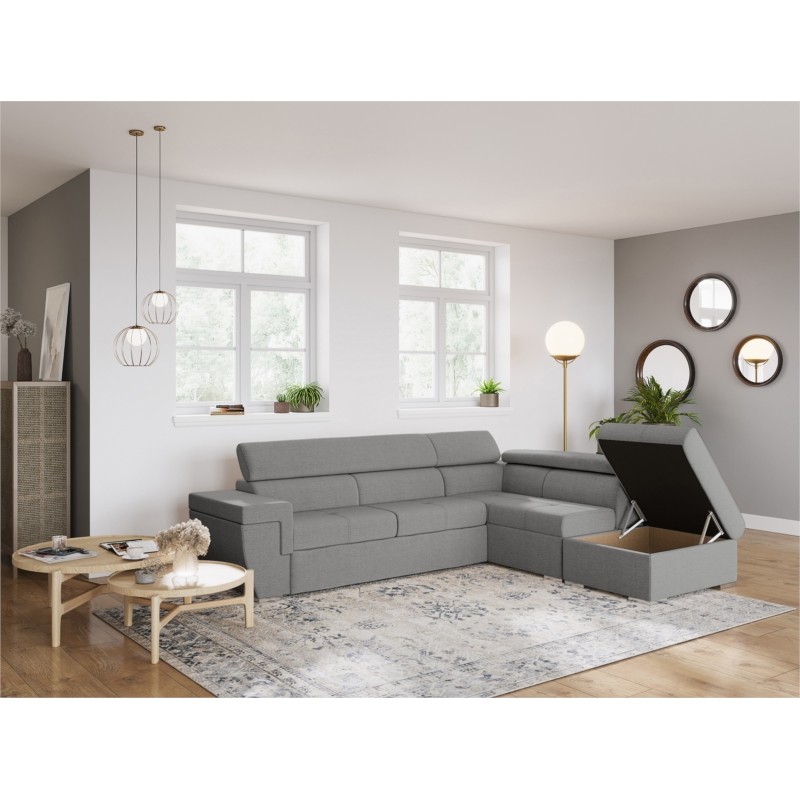 Corner sofa convertible 5 places trunk fabric Angle Right IVY Light grey - image 55319
