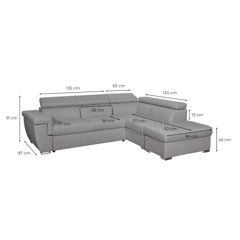 Corner sofa convertible 5 places trunk fabric Angle Right IVY Light grey - image 55325