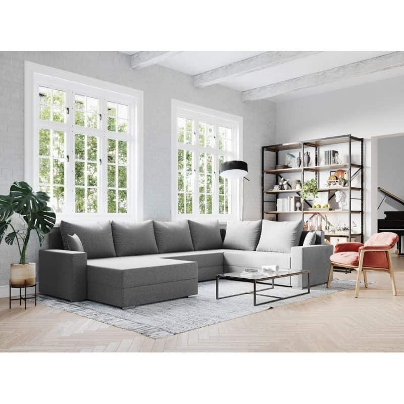 Convertible corner sofa 4 places fabric Right Angle STELA Light grey - image 55369