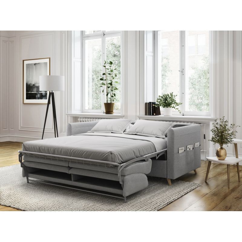 Quick sleeping sofa fabric 3 places TAMY (Light grey) - image 55452
