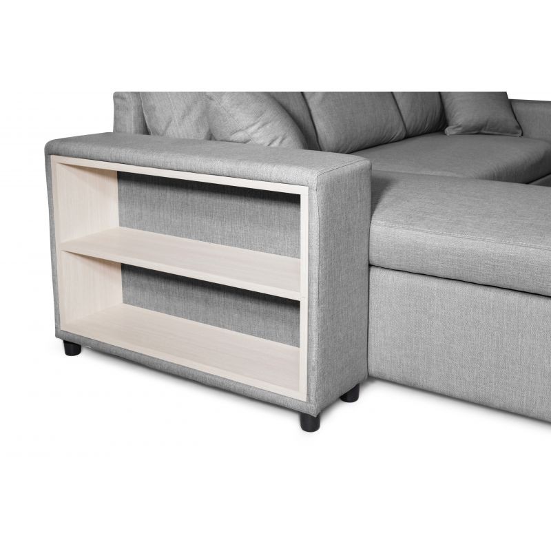 El sofá de esquina 3 coloca el puf de tela en el estante derecho a la izquierda ADRIEN (gris claro) - image 55478