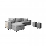 Corner sofa 3 places fabric pouf on the right shelf on the left ADRIEN (Light grey)