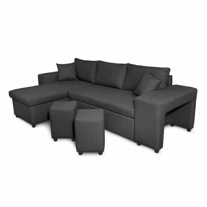 Corner sofa 3 places fabric pouf right shelf left ADRIEN (Dark grey) - image 55489