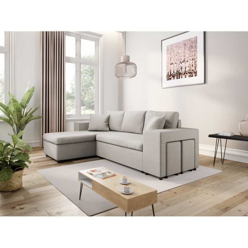 El sofá de esquina 3 coloca el puf de tela en el estante derecho a la izquierda ADRIEN (Natural) - image 55522