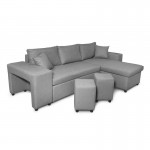 Corner sofa 3 places fabric pouf left shelf right ADRIEN (Light grey)