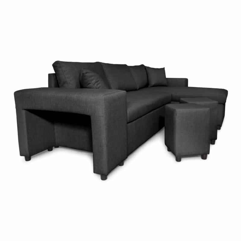 Corner sofa 3 places fabric pouf left shelf right ADRIEN (Dark grey) - image 55553